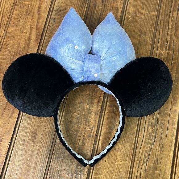 Disney Minnie Mouse Ears headband blue sequins bow with rhinestone castle - Picture 3 of 3